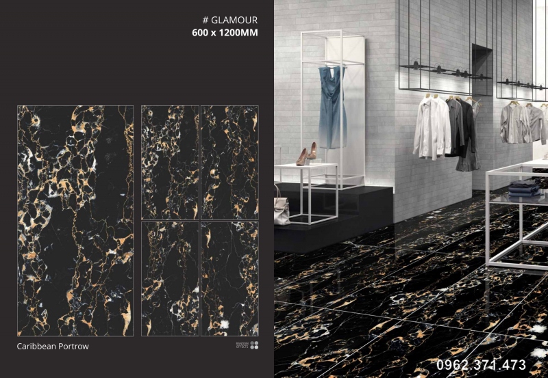 Gạch đen vân cam 60x120 ốp vách